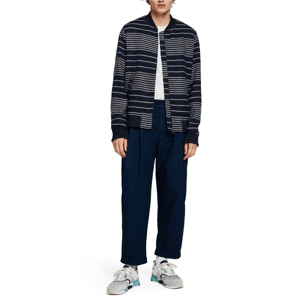 Scotch & Soda Amsterdam Couture Raffia Stripe Bomber Jacket Men's Sz Large Blue